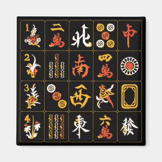 Mah Jongg zwart/Sinaasappel/geel magneet (Voorkant)