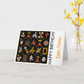 Mah Jongg Zwart Tegels Verjaardag Kaart (Gele Bloem)