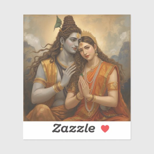 Mahadev en Mata Parvati Schilderkunst Sticker (Vel)