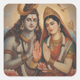 Mahadev & Mata Parvati Painting Arts Vierkante Sticker