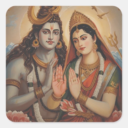Mahadev & Mata Parvati Painting Arts Vierkante Sticker (Voorkant)