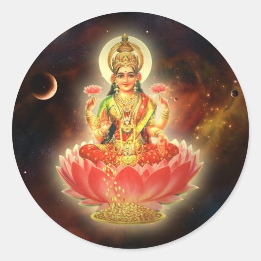 MAHALAXMI DEVI INDIASE GODIN VAN RIJKDOM / FORTU RONDE STICKER (Voorkant)