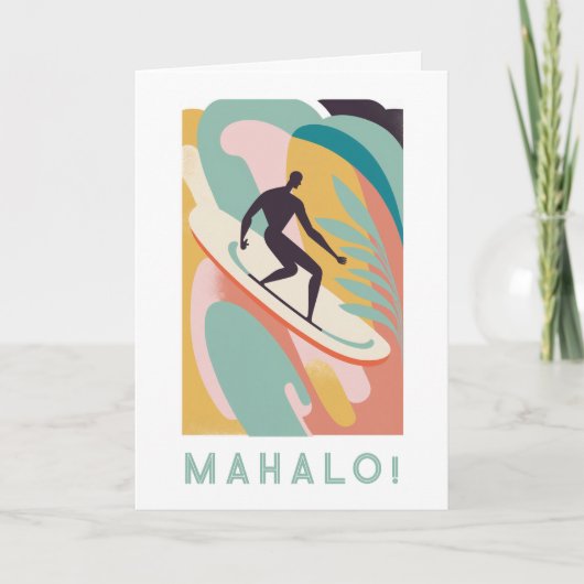 Mahalo bedankt je kaart, surfer design (Voorkant)