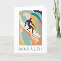 Mahalo bedankt je kaart, surfer design