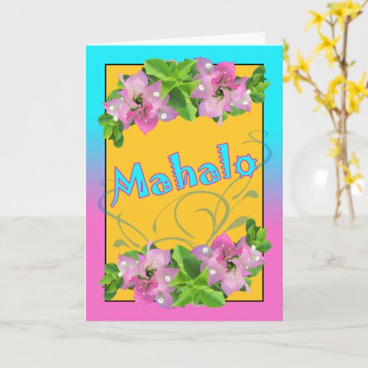 Mahalo Dank je in Hawaiian met Bougainvillea Kaart (Gele Bloem)