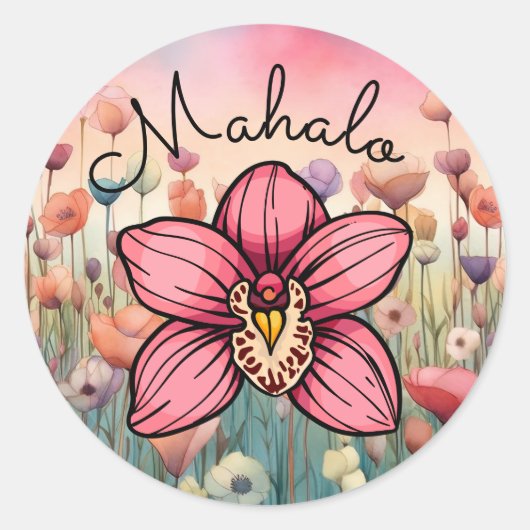 Mahalo Dank je orchidee ventilator Ronde Sticker (Voorkant)