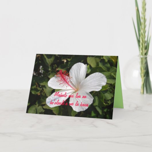 Mahalo Hawaiaanse Witte Hibiscus Viering Bedankkaart (Voorkant)