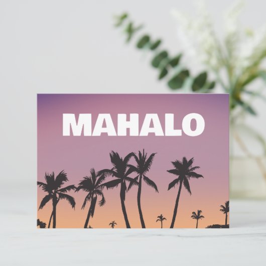 Mahalo Hawaii Sunset Palm Tree Gradient Postcard Bedankkaart (Staand voorkant)
