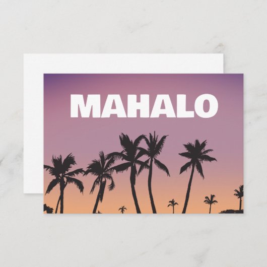 Mahalo Hawaii Sunset Palm Tree Gradient Postcard Bedankkaart (Voorkant / Achterkant)
