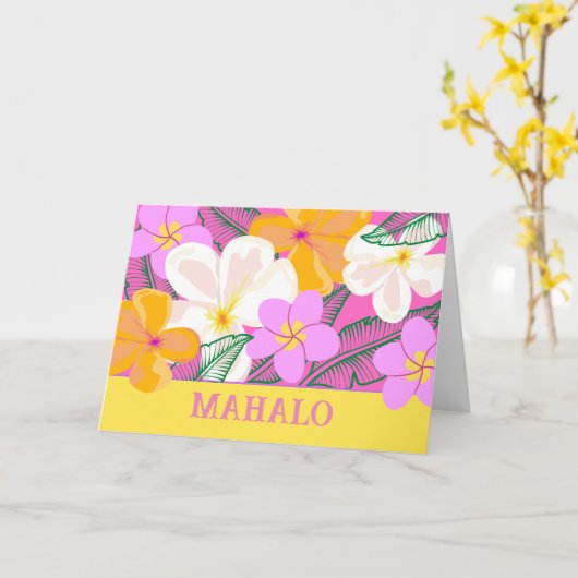 Mahalo Hawaiian Plumeria Tropical Flowers Card Kaart (Gele Bloem)
