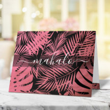 Mahalo roze tropische palmbladkalligrafie