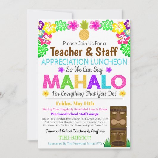 Mahalo Teacher Appreciation Personeel Uitnodiging (Voorkant)