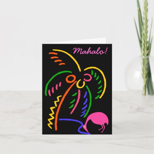 Mahalo Thank You Card Hawaiiaanse nacht Flamingo p Bedankkaart (Voorkant)