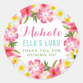 Mahalo Tropisch Roze Bloemen Lei Dank u Ronde Sticker