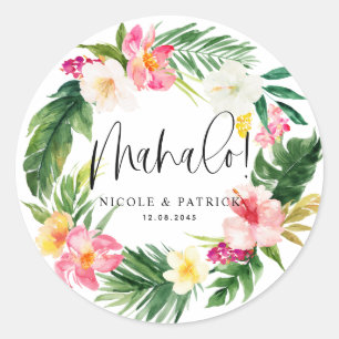 Mahalo Tropische bloemen en groen bruiloft Ronde Sticker