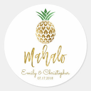 Mahalo Tropische Hawaïaanse Ananas Bruiloft Wit Ronde Sticker