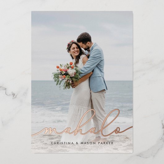 Mahalo | Weddenfoto-Folie Hartelijk dank Folie Uitnodiging (Voorkant)