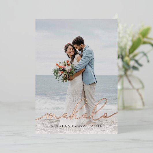 Mahalo | Weddenfoto-Folie Hartelijk dank Folie Uitnodiging (Staand Voorkant)