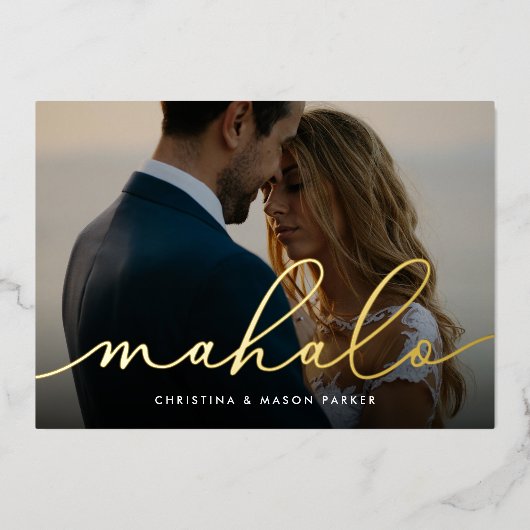 Mahalo | Weddenfoto-Folie Hartelijk dank Folie Uitnodiging (Voorkant)