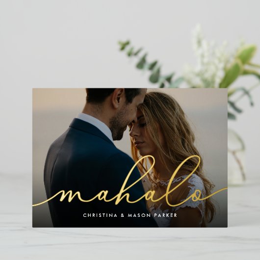 Mahalo | Weddenfoto-Folie Hartelijk dank Folie Uitnodiging (Staand Voorkant)