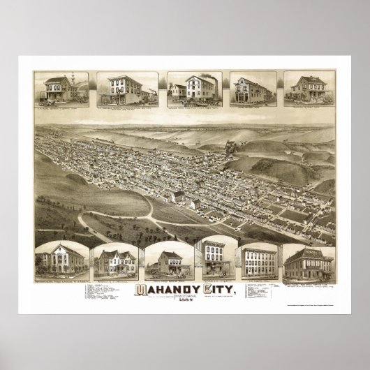 Mahanoy City, PA Panoramic Map - 1889 Poster (Voorkant)