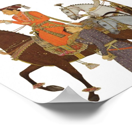 Maharaja op Horseback, Indian Mughal Illustration Poster (Hoek)