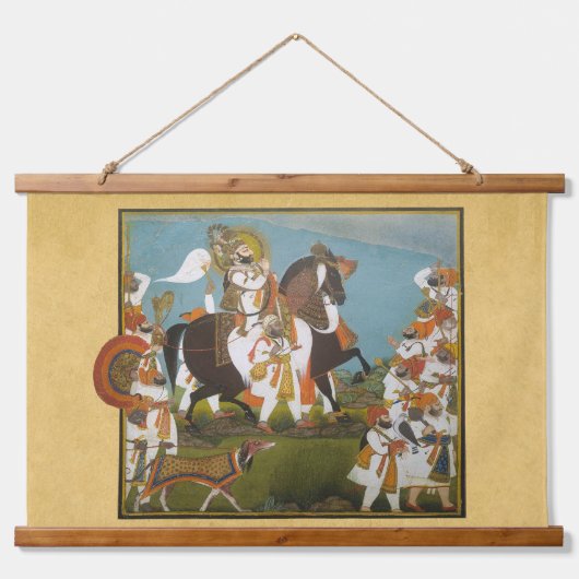Maharana Bhim Singh en Retinue Hunting Tapestry Hangend Wandkleed (Voorkant)