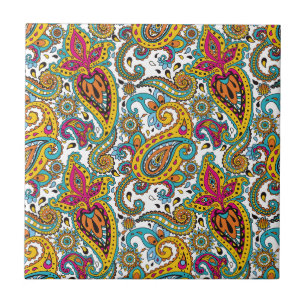 Maharani Queen Turquoise Oranje Red Paisley Tegeltje