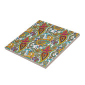 Maharani Queen Turquoise Oranje Red Paisley Tegeltje (Zijkant)