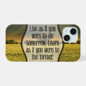 Mahatma Gandhi Inspirerend Quote "Live" iPhone 15 Case (Achterkant horizontaal)