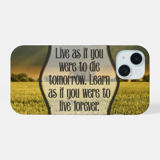 Mahatma Gandhi Inspirerend Quote "Live" iPhone 15 Case (Achterkant horizontaal)