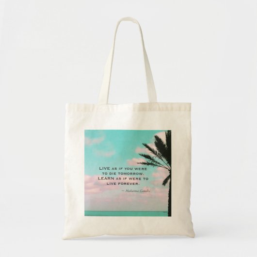 Mahatma Gandhi Quote, Tropisch strand, Inspirerend Tote Bag (Voorkant)