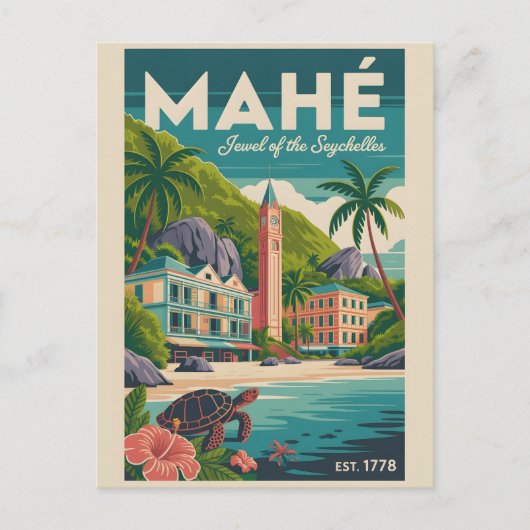Mahé Seychellen Retro Reisposter Kunst Briefkaart (Voorkant)