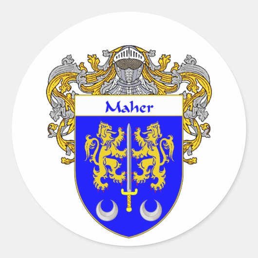 Maher Coat of Arms (Mantled) Ronde Sticker (Voorkant)