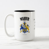 Maher Family Crest, Vertaling & Betekenis Tweekleurige Koffiemok (Links)