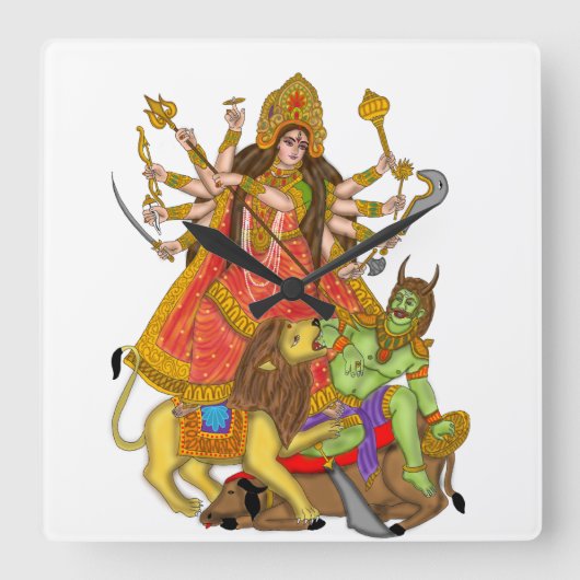 Mahishasur Mardini Durga Clock Vierkante Klok (Voorkant)