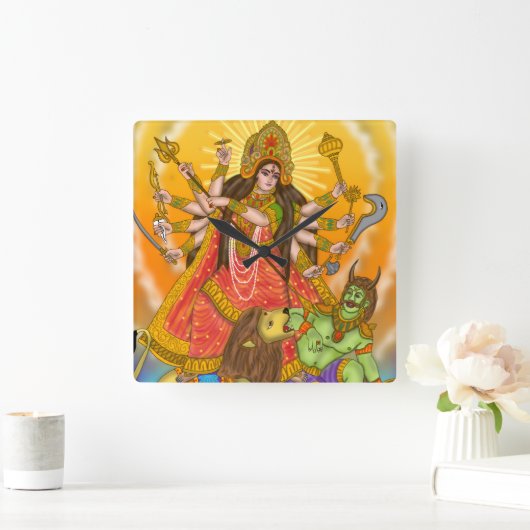 Mahishasur Mardini Durga Clock Vierkante Klok (Huis)