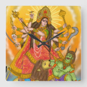 Mahishasur Mardini Durga Clock Vierkante Klok (Voorkant)