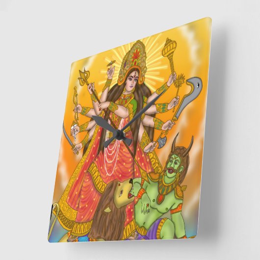 Mahishasur Mardini Durga Clock Vierkante Klok (Hoek)