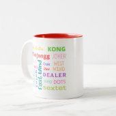 Mahj cup met rood tweekleurige koffiemok (Voorkant links)