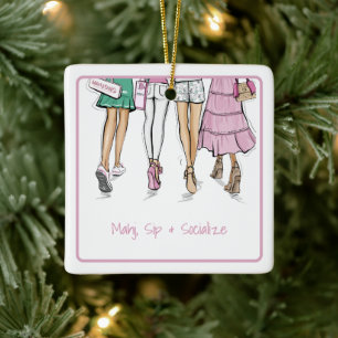 Mahj Slurp & Socialiseer Preppy Mahjong Dames Aang Keramisch Ornament