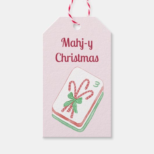 Mahj-y Kerstmis Mahjong Cadeaulabel (Voorkant)