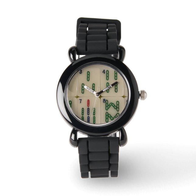 Mahjong bamboe tegel horloge (Voorkant)
