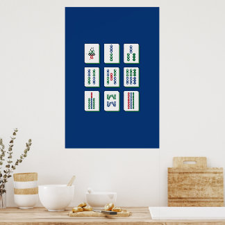 Mahjong Bamboe Tegels Kunstprint Poster