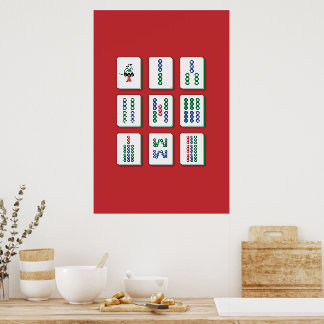 Mahjong Bamboe Tegels Kunstprint Poster