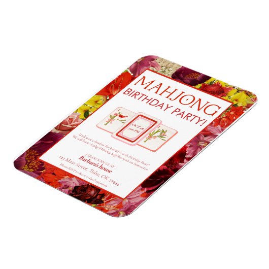 Mahjong Birthday Party Invitation, Floral Magneet (Linkerzijde)
