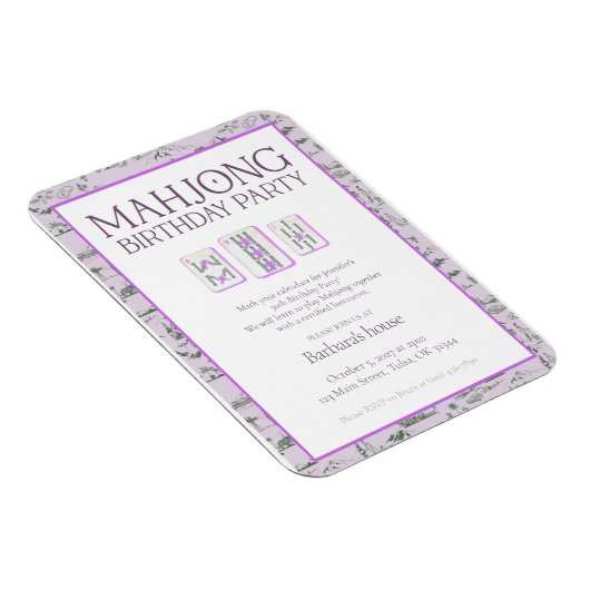 Mahjong Birthday Party Invitation, purple toile Magneet (Rechterzijde)
