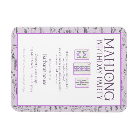 Mahjong Birthday Party Invitation, purple toile Magneet (Horizontaal)