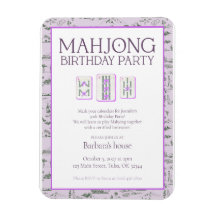 Mahjong Birthday Party Invitation, purple toile