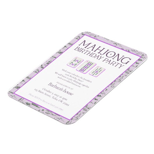 Mahjong Birthday Party Invitation, purple toile Magneet (Linkerzijde)